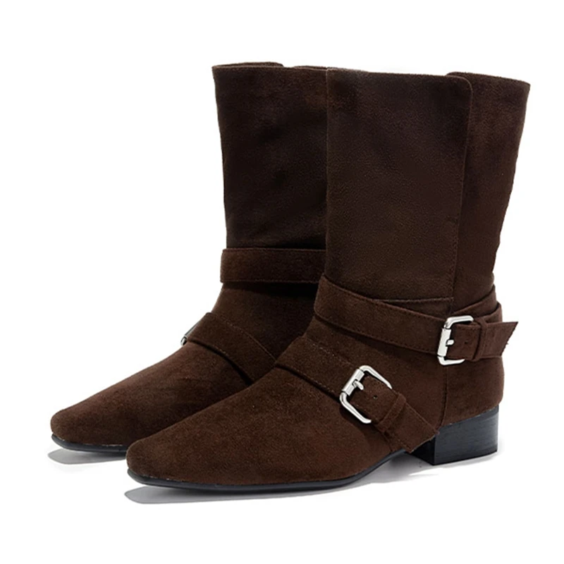 

AIYUQIWomen's Western Cowboy Boots Non-Slip Pointed Toe Buckle Women Motorcycle Boots Autumn/Winter Ankle and Short Boots female