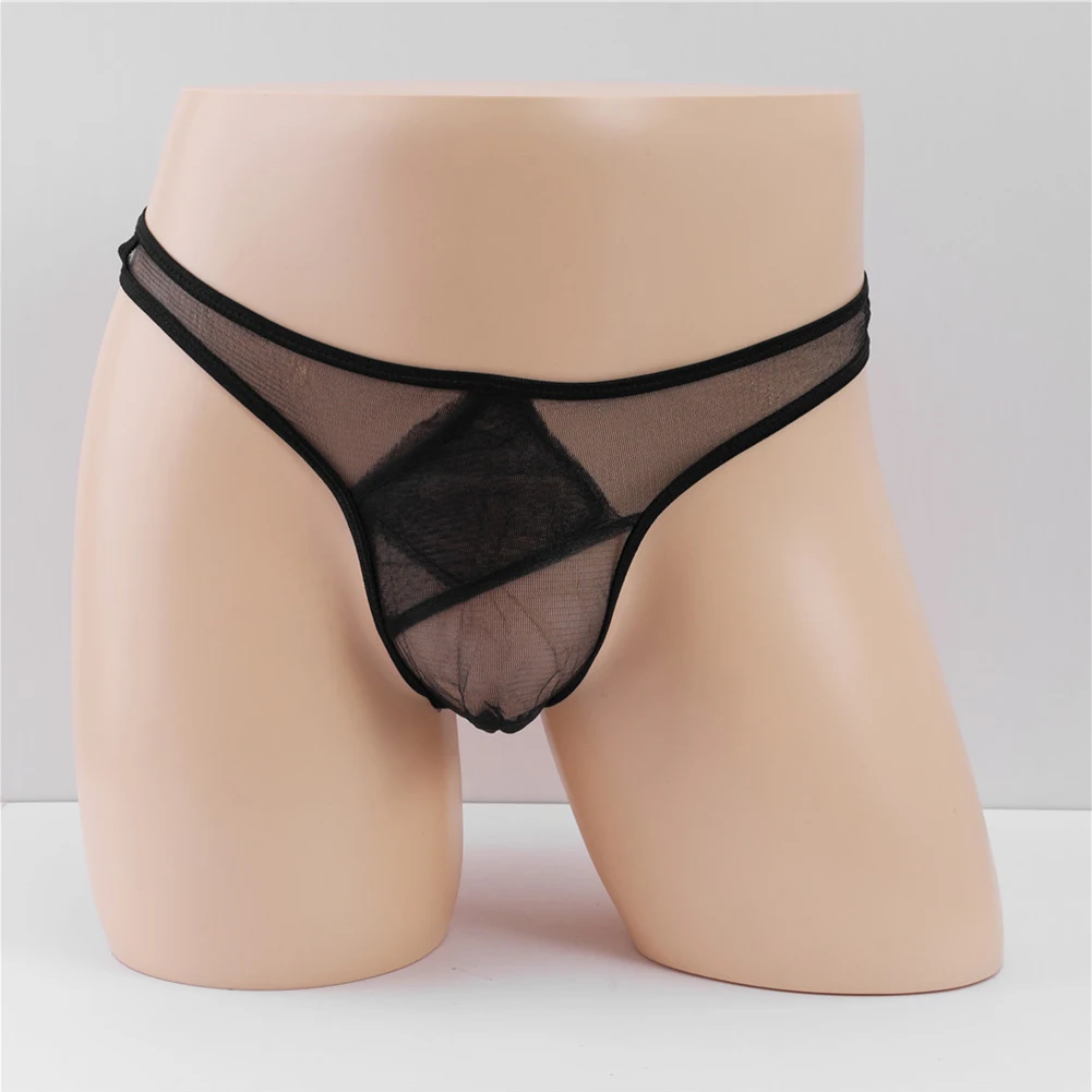 

Mens Sexy Transparent Tulle Thong Briefs Erotic Underwear Low Waist Pouch G-string Underpants Sheer Mesh Breathable Lingerie