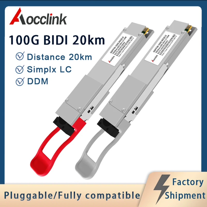 Single Fiber LC 100G BIDI 20km QSFP28 Bidirectional Optical Transceiver Module Tx1270nm Rx1330nm, For Cisco, Mellanox, Arista