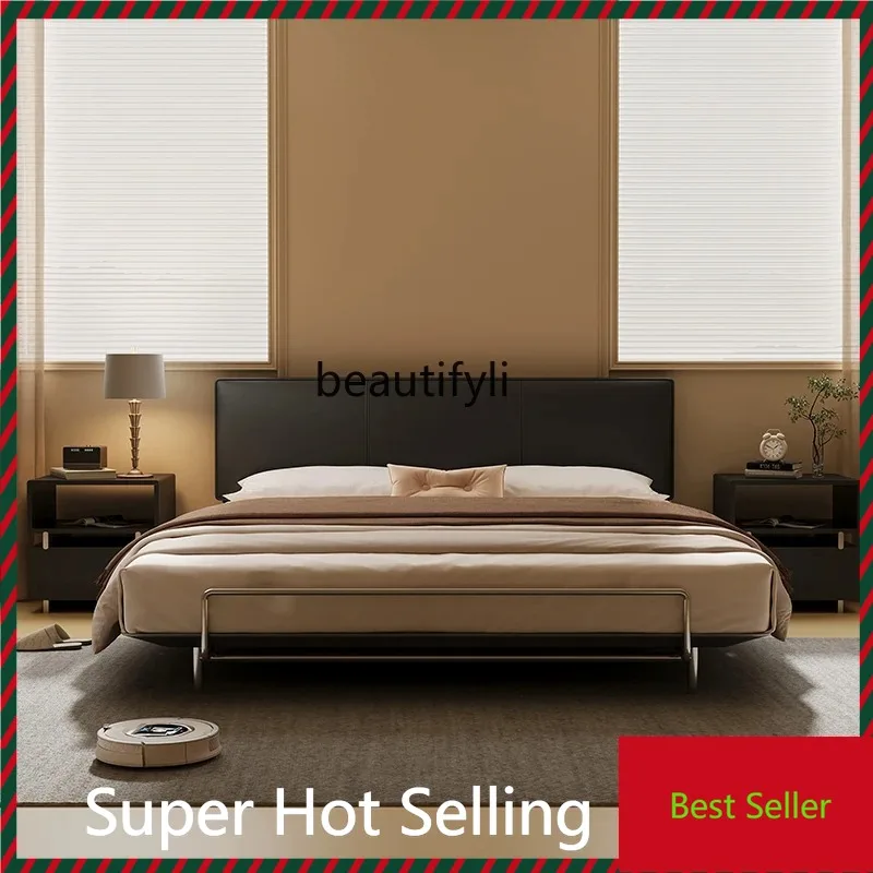 

K132 Head of bed, black leather bed, retro hair bed, carbon steel suspended environmental protection bed