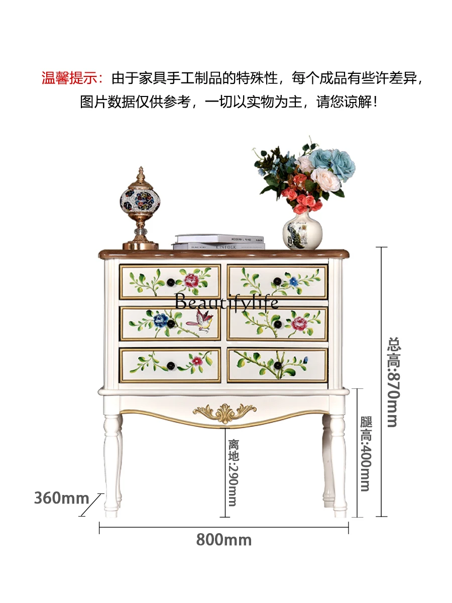 American Country Entrance Cabinet Solid Wood Living Room Storage Painted Storage Bedroom Tailstock Living Room Sideboard Cabinet