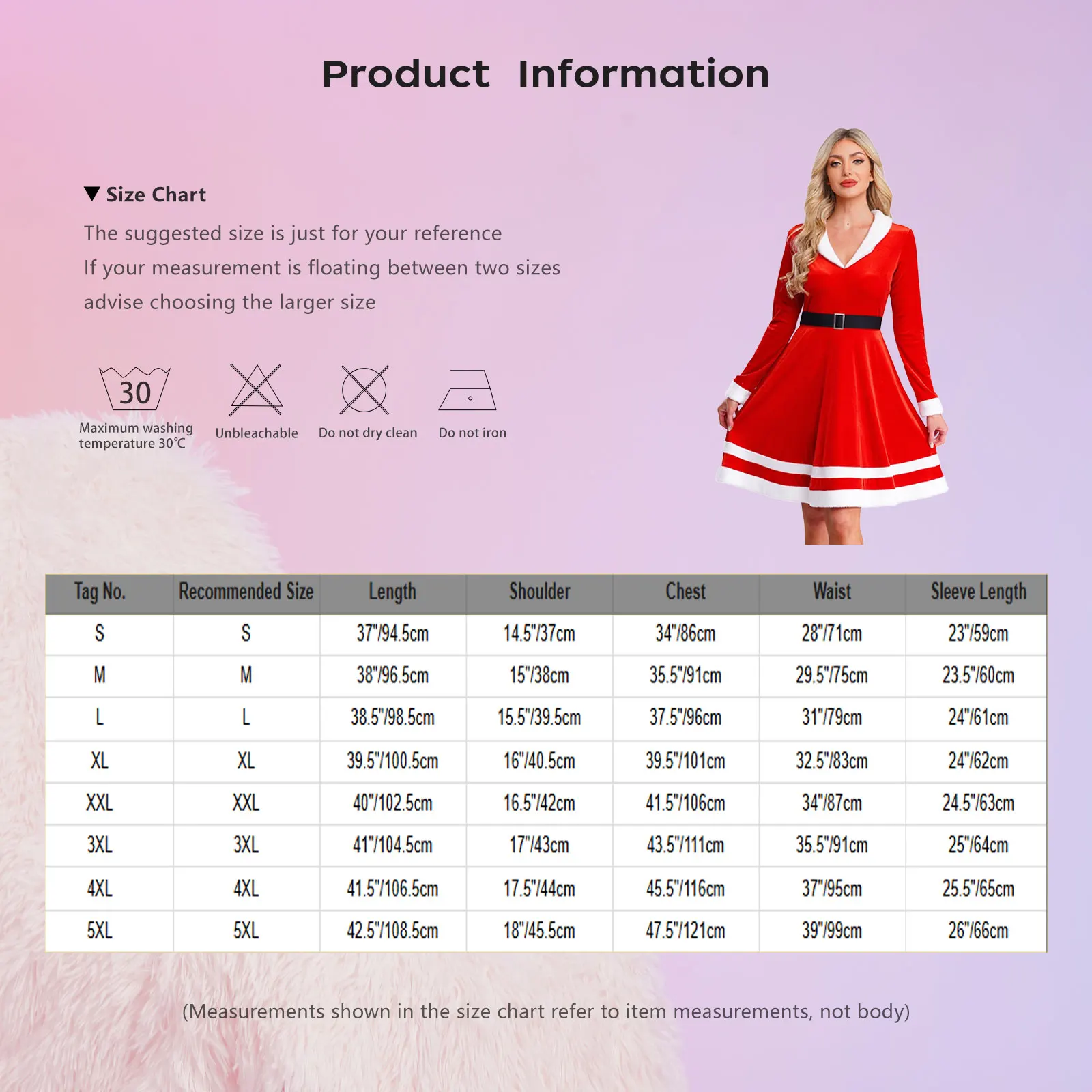 Women Xmas Cosplay Santa Dress Contrast Color V-Neck Long Sleeve Cinched Waist Design Christmas Costume for Festival Parties