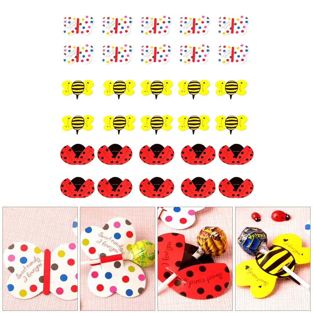 

150Pcs DIY Food Safe Lollipop Paper Cards Cartoon Party Candy Packaging Decoration Cards Lollipop Card Packaging Decorative Card