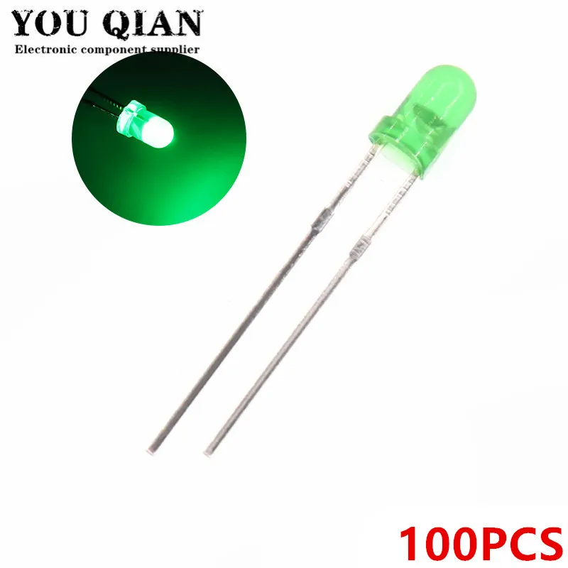 100pcs F3 Ultra Bright 3MM Round Diffused Green/Yellow/Blue/White/Red LED Light Lamp Emitting Diode Dides Kit