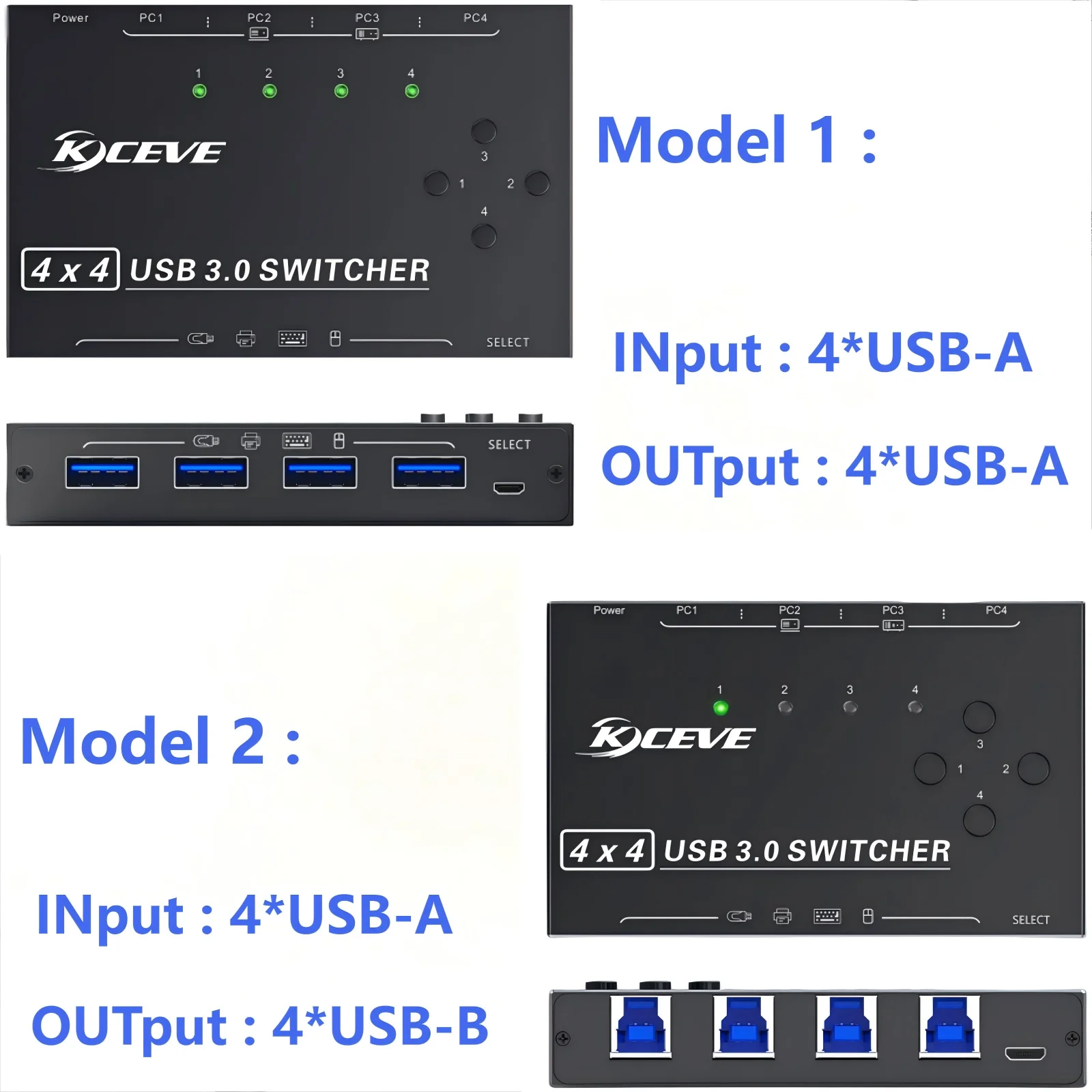 

Селектор переключателя USB 3.0, 4 порта, коммутатор KVM, 4 компьютера, совместное использование 4 USB-устройств, USB-переключатель для клавиатуры, мыши, принтера