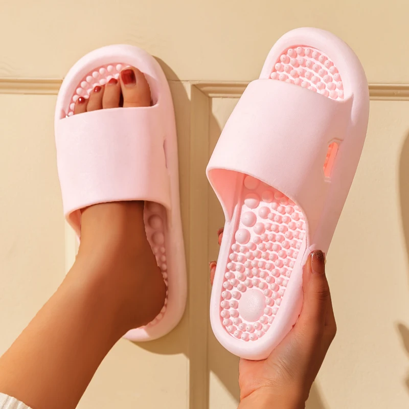 New Summer Solid Color Couple Sandals Concise Non-slip Bathroom Indoor Slides Men Women Massage Slippers Ladies' Home Flip Flops