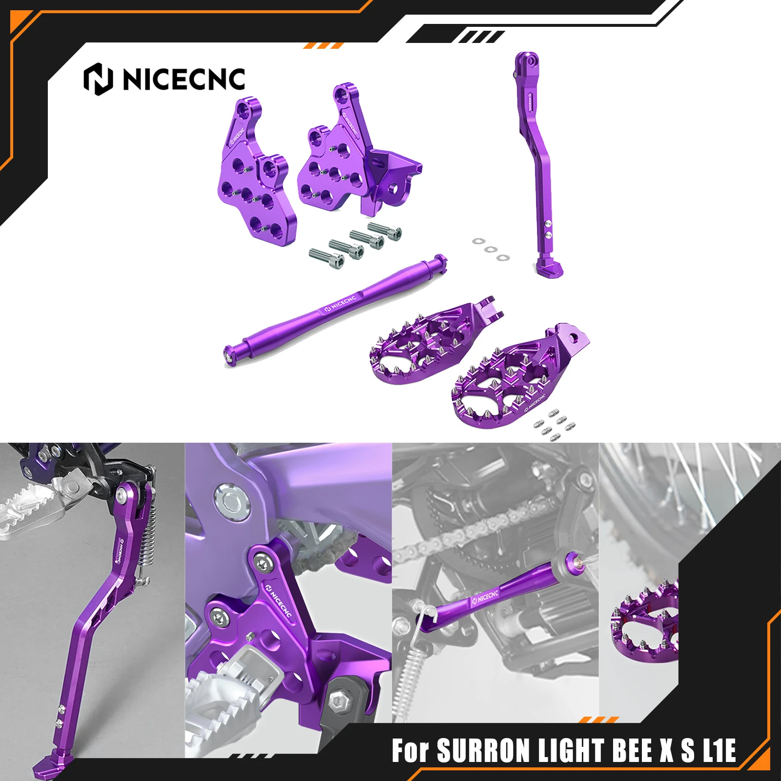 

NICECNC For Surron Light Bee X S L1E For Segway X 160 X 260 Foot Pegs Bracket Package Support Brace Adjustable Side Kick Stand