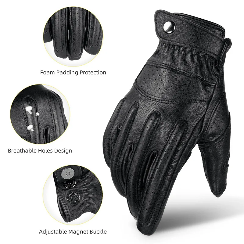 Oem Black Leather Guantes De Cuero Para Moto Bike Gloves Motorcycle Motocross Racing For Women Men .