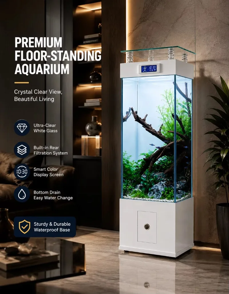 Custom Rectangle Glass Aquarium – 150–350L with Strong Aeration Stand, Modern Fish Tank for Home/Office/Hotel