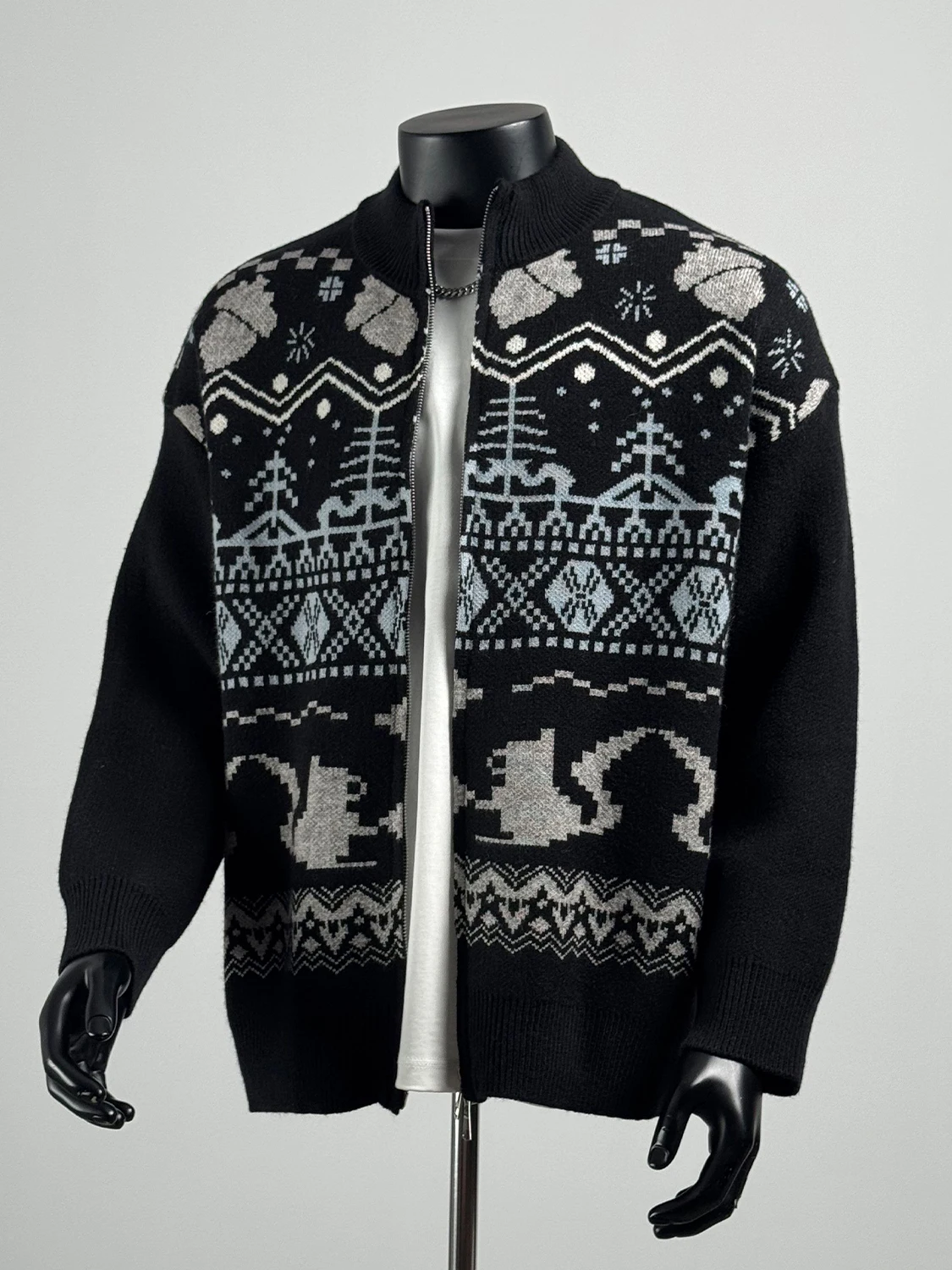 

Мужской вязаный кардиган оверсайз с воротником-стойкой, осенне-зимний, универсальный, свободного кроя, 300 Pou ex