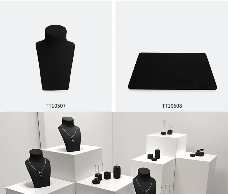 Oirlv Schwarzes Samt-Schmuckdisplay-Set: Halskettenbüste, Ringhalter, Ohrringständer, Armreif-Präsentationsständer für den Einzelhandel – Detail 10