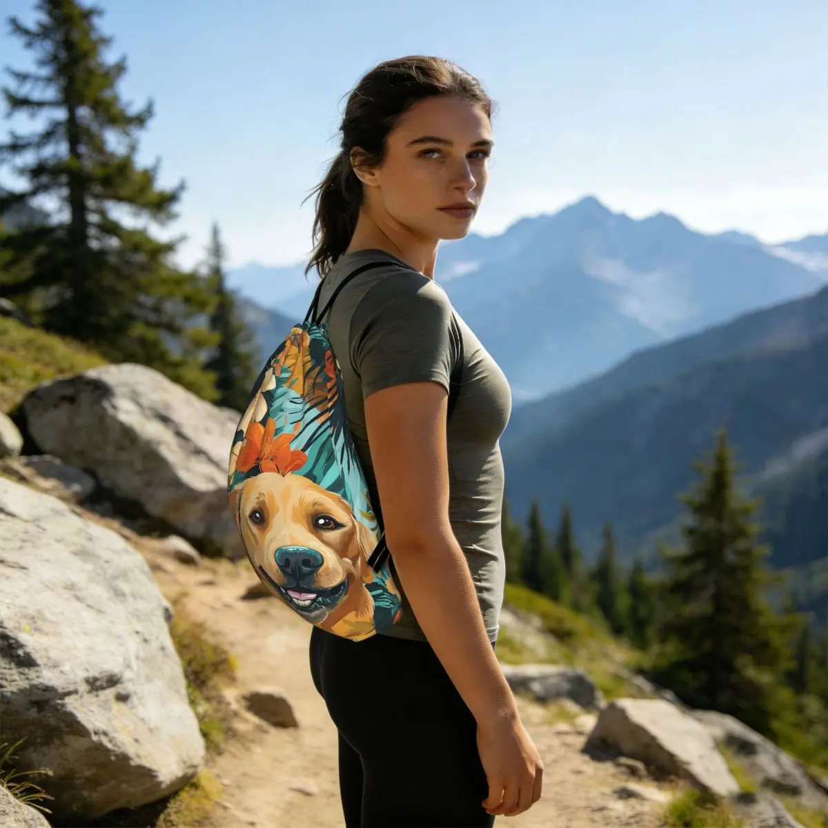 Golden Labrador Retriever Dog Tropical Backpacks Multi-function Drawstring Bags Sports Bag Book Bags for Travel School