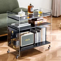 Acrylic Side Table, Small Cart Storage Cabinet, Medieval Living Room, Mobile Coffee Table, Household Bedside Table