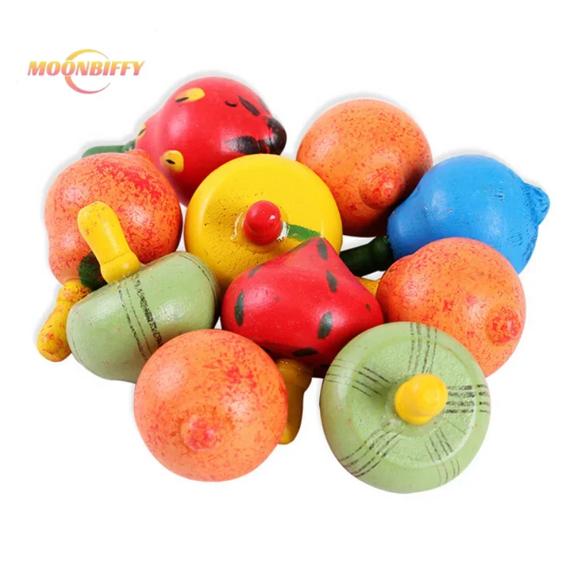 Kids Wood Fruits Gyro Toys Decompression Relief Stress Tabletop Desktop Spinning Top Toys Kids & Adults Birthday Christmas Gifts