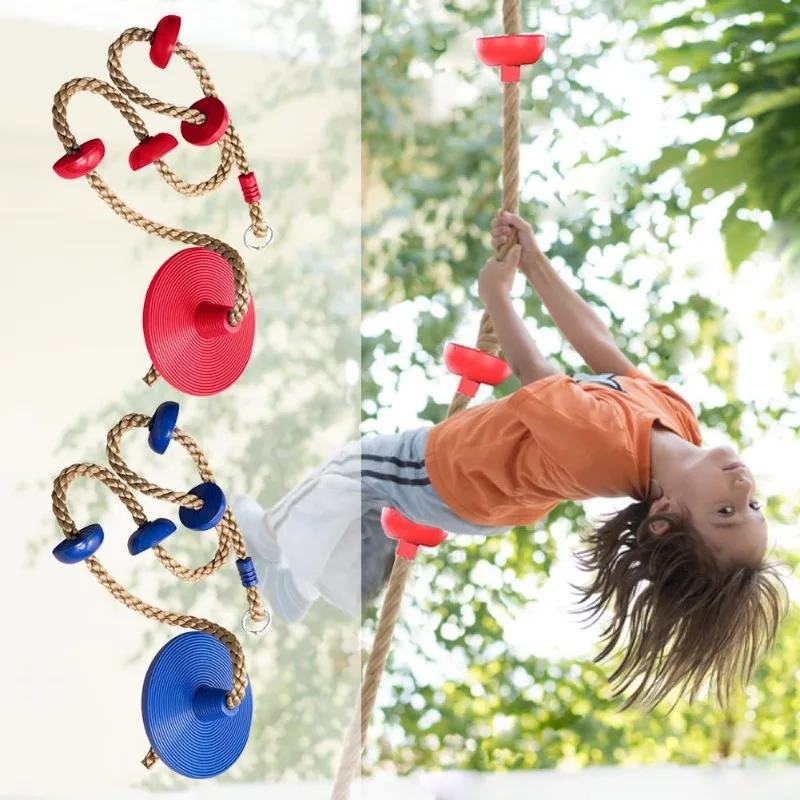 Kids Fitness Climbing Rope with Platforms and Disc Swing Seat Set Outdoor Swing Set Garden Toy Playground Accessories