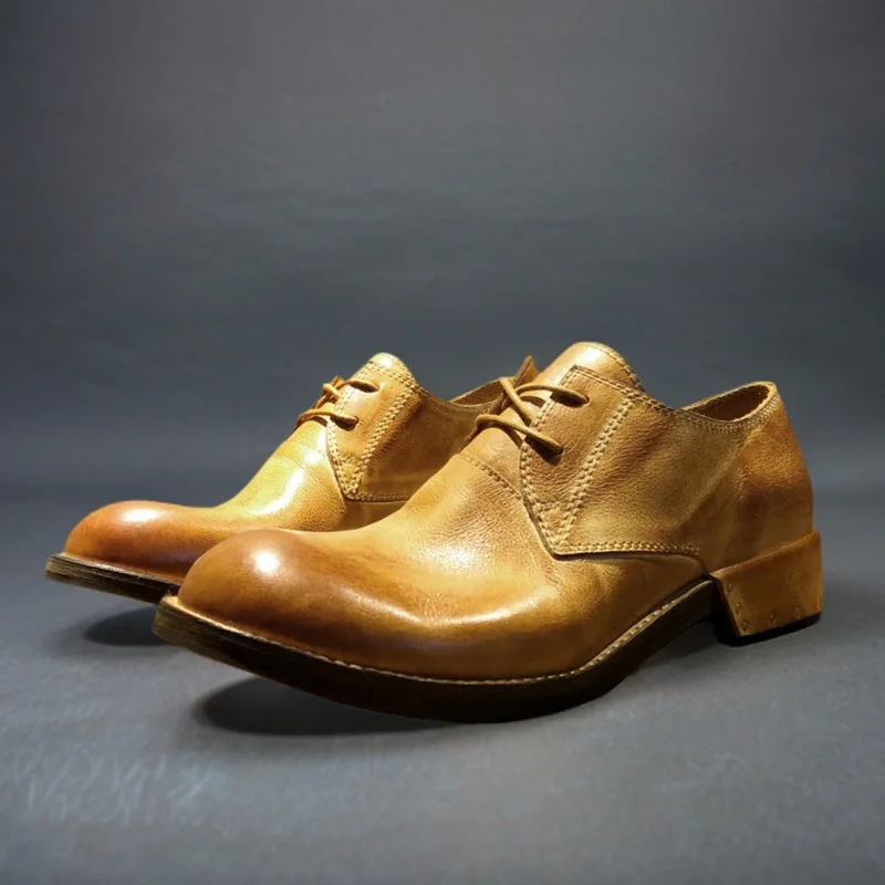 

Handmade British Style Retro Washed Cowhide Derby Men's Shoes Gentleman's Dress Wedding Party Office Genuine Leather Shoes Male