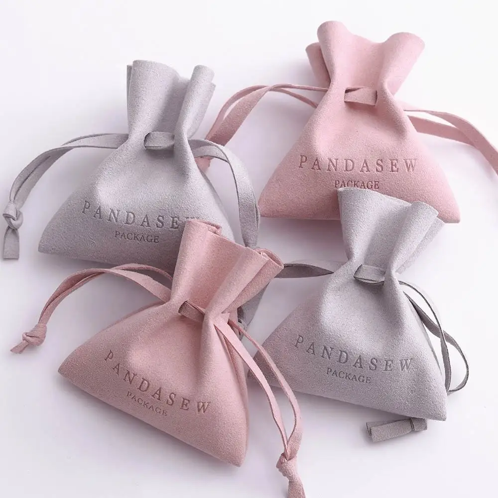 50pcs Custom Logo Microfiber Drawstring Gift Bag Jewelry Packaging Pouch Ring Earrings Christmas Party Wedding Favor Candy Bags