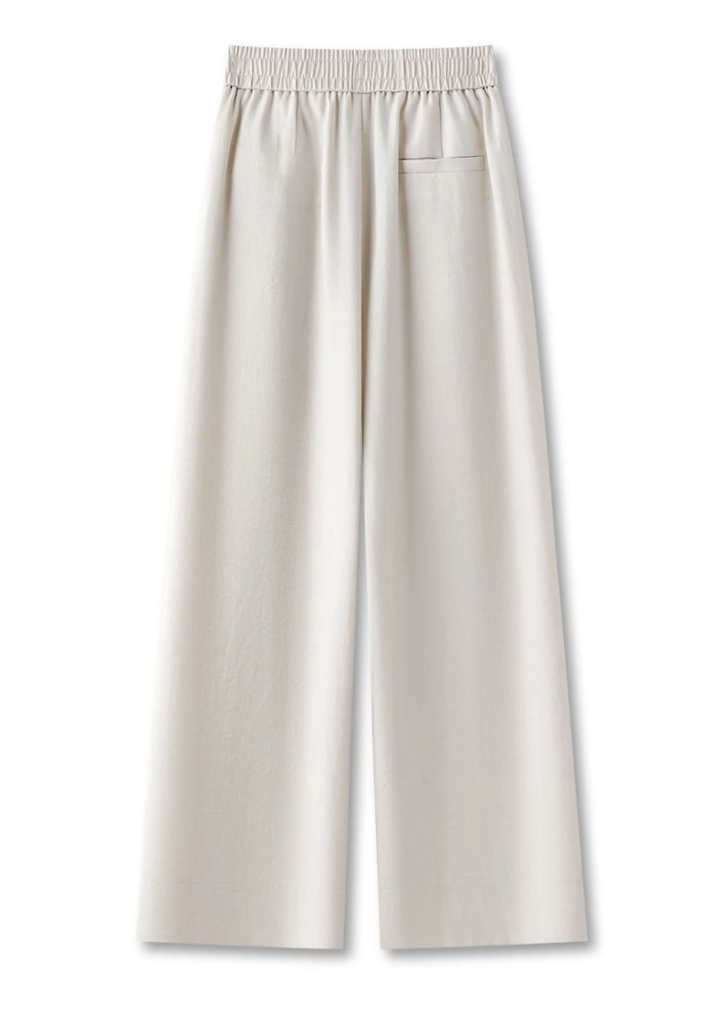 2026 New Autumn Collection Black Women's Elastic Waist Pants, Yellow Wide-leg Ankle-Length Pants, Available in Apricot and White