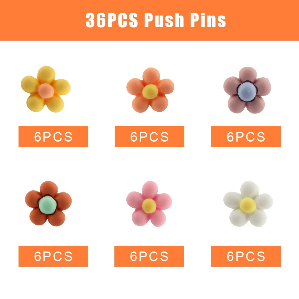 หมุดปักหมุดพลาสติก36ชิ้นแบบพกพาทนทานสำหรับกระดานข่าวดอกเดซี่สำหรับบ้านขนาดเล็กอุปกรณ์สำนักงานนักเรียนโรงเรียน