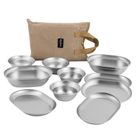 304 Stainless Steel Dining Plate Set, Portable Pots, Bowls, Dishes And Tableware For Outdoor Camping, Barbecue And Camping,L285