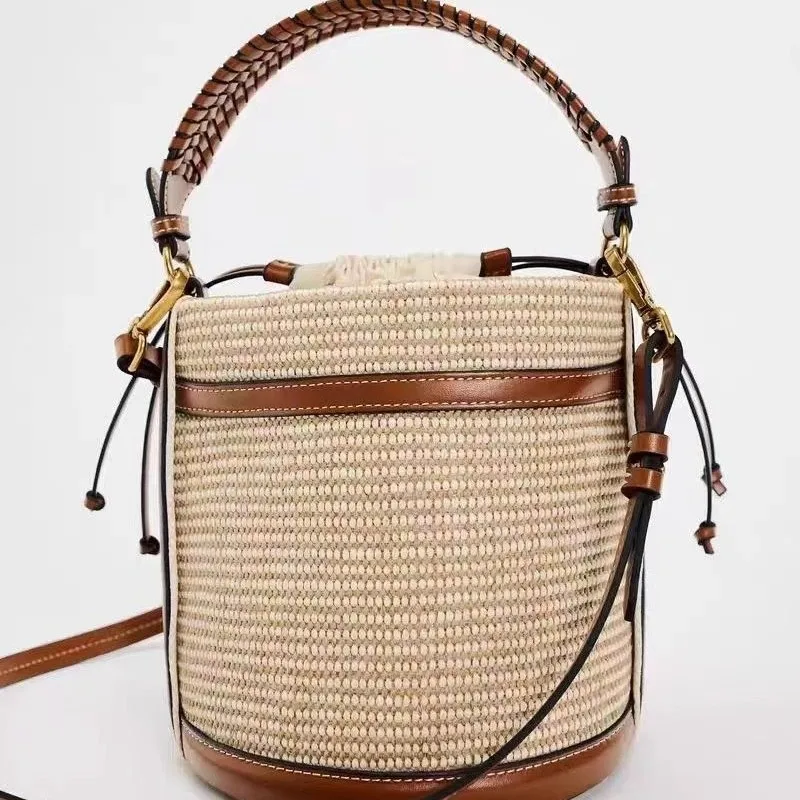 

JIAERDI Woven Drawstring Handheld Bucket Bag Women Retro Stitching Shoulder Bag Ladies Casual Simple Design Crossbody Bags 2025