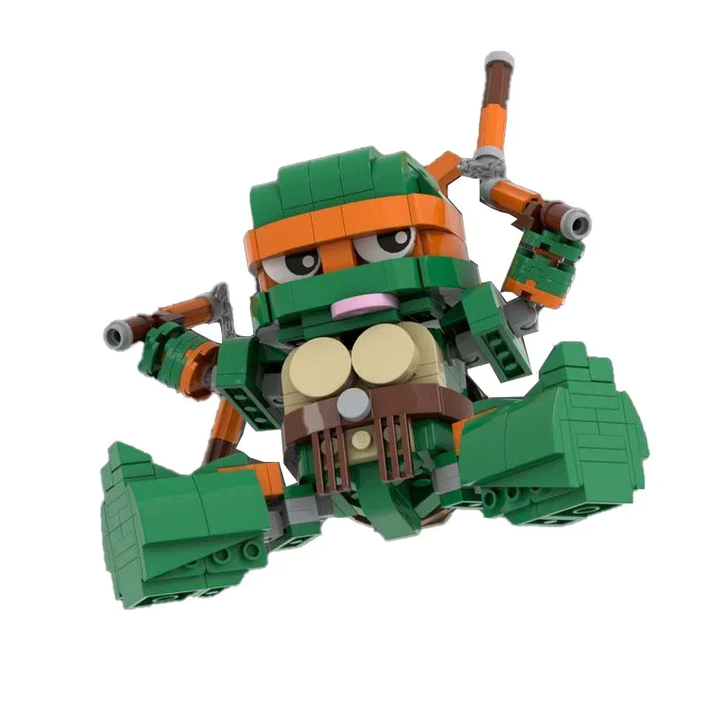 Accesorios de la serie de Anime, figuras de cabeza cuadrada, tortugas Ninja, bloques de construcción MOC SD Mech, Robot, modelo de ensamblaje, rompecabezas, juguete para regalo para niños