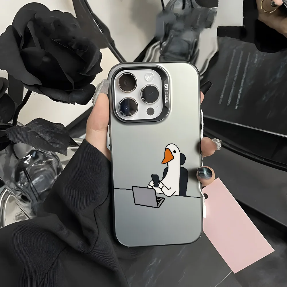 

Cute Cartoon Work Duck Phone Case For IPhone 16 15 14 13 12 11 Pro Max Grey Black Matte Ultra-thin Soft Candy Abrazine Funda