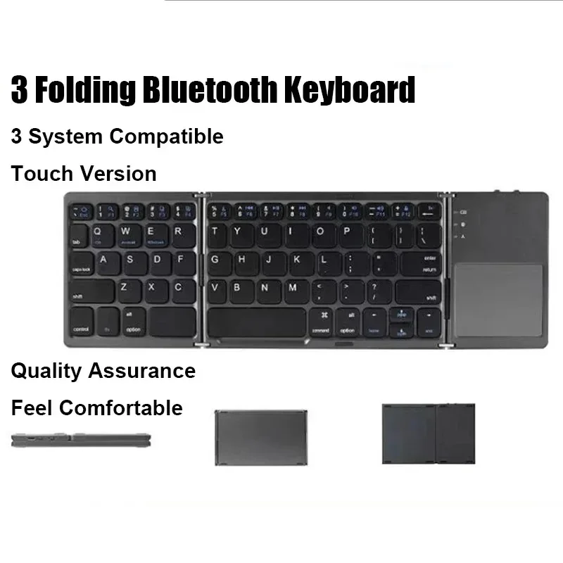 Mini Bluetooth Keyboard with Touchpad for Android IOS Windows Three Fold Wireless Keyboard for Macbook PC Laptop Tablet Phone