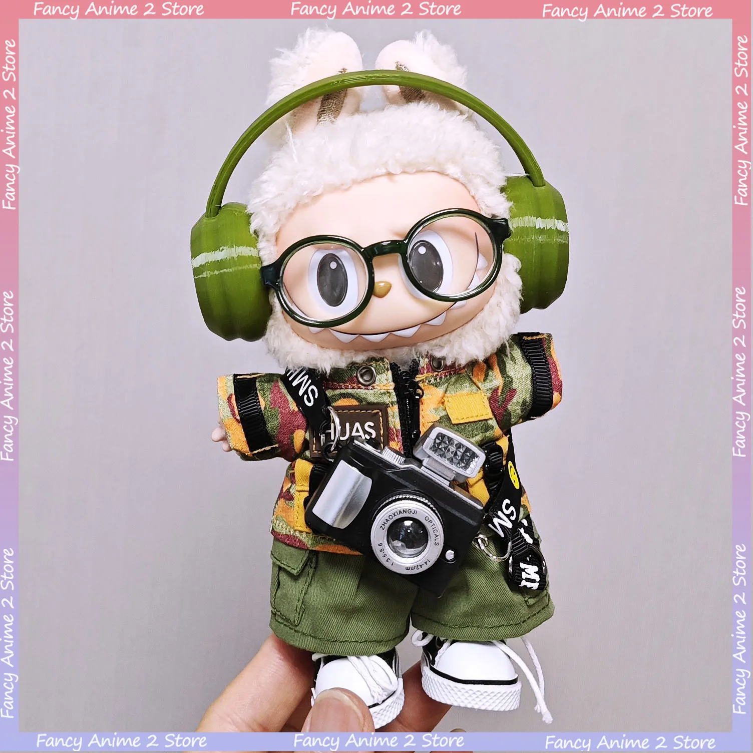 

Cool Camouflage Uniform Labubu Doll Clothes Outfit for 17cm Labubu 2/6pcs Green Winter Jacket Set Plush Doll Clothing Accessorie