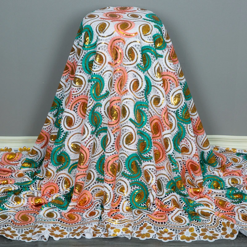 SJD LACE African Guipure Cord Lace with Gold Sequins 2023 Newly Nigeria Water Soluble Lace Fabric for Women Party Dresses A3246