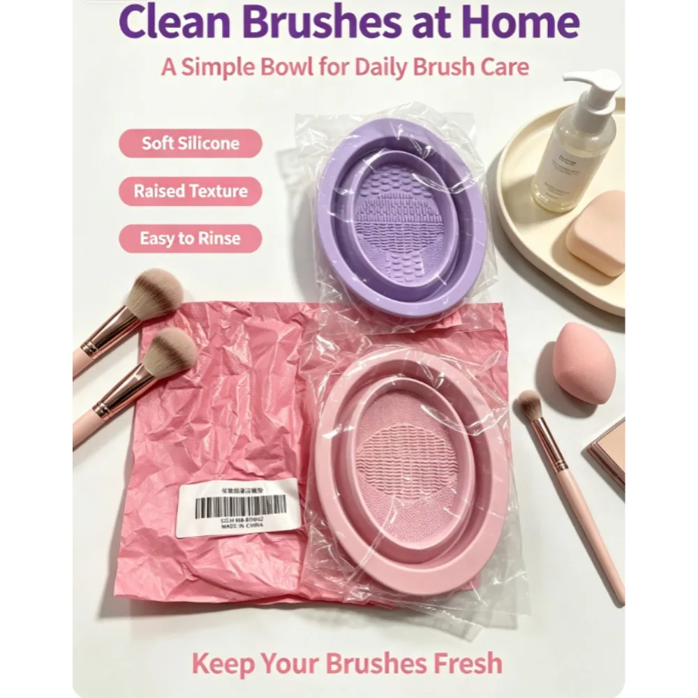 Makeup Brush Cleaner Bowl Tool Kit Gentle Thorough Cleaning for Bristles Wet and Dry Cosmetic Powder Puff Cleaner