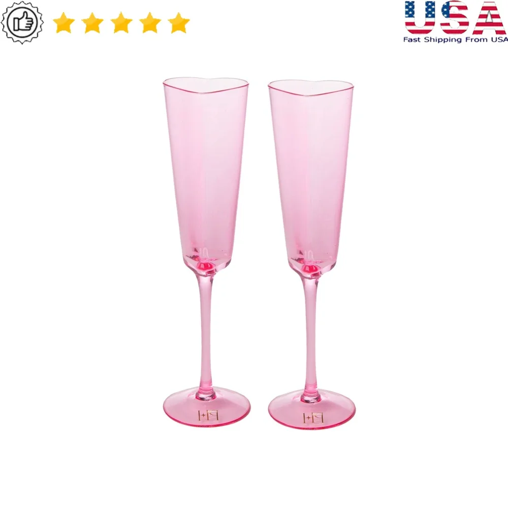 

Heart Shaped Champagne Flute Set 2 Piece 5.5 oz Romantic Glassware Weddings Anniversaries Bachelorette Parties Celebrations