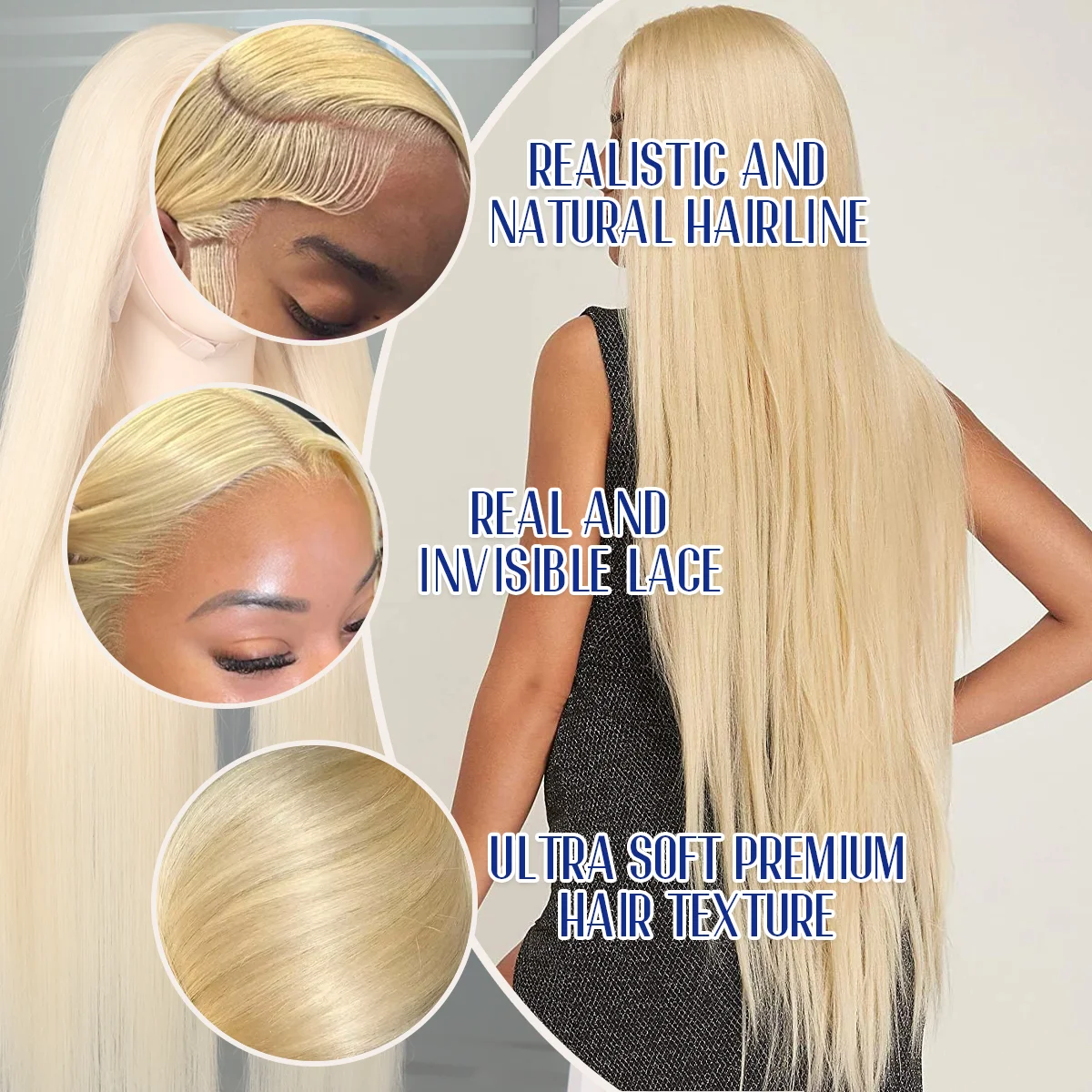 Halloween Long Anime Cosplay Wig 613 Blonde 200% Density 40 Inches 13x6 13x4 HD Transparent Lace Frontal Wig #613 Bone Straight Human Hair Wigs Blonde For Women Pre Plucked Brazilian Hair image 2
