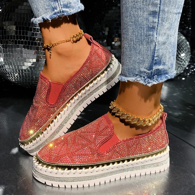 High-top Round-toe Lace-up Sequined Stylish Multi-purpose Comfortable Anti-slip Breathable Sports Casual Women's Single Shoe