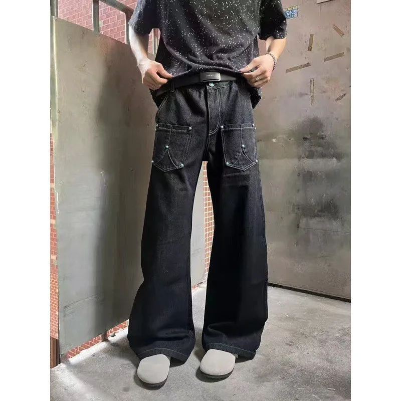 

Джинсы мужские прямые сильвестер-синего цвета, в американском ретро-стиле, сильвестер-синие, с прямым силуэтом, прямые штанины, в стиле Cleanfit