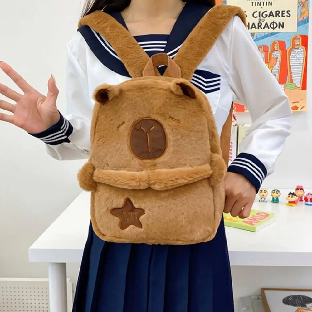Japanese Kawaii Capybara Backpack Large Capacity Casual Cartoon School Bag Animal Zipper Shoulder Bag Girls