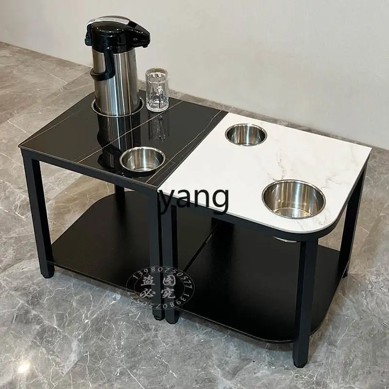 

TGF Light Luxury Simple Rock Board Mahjong Table for Game Room with Double Layer Tea Rack