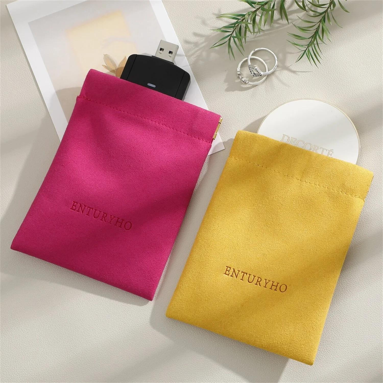 

50pcs green bag Custom Logo Spring Buckle Microfiber Bag Thick Lipstick Bag Cosmetic Bag Purse Jewelry Bag Card Holder Key Holde