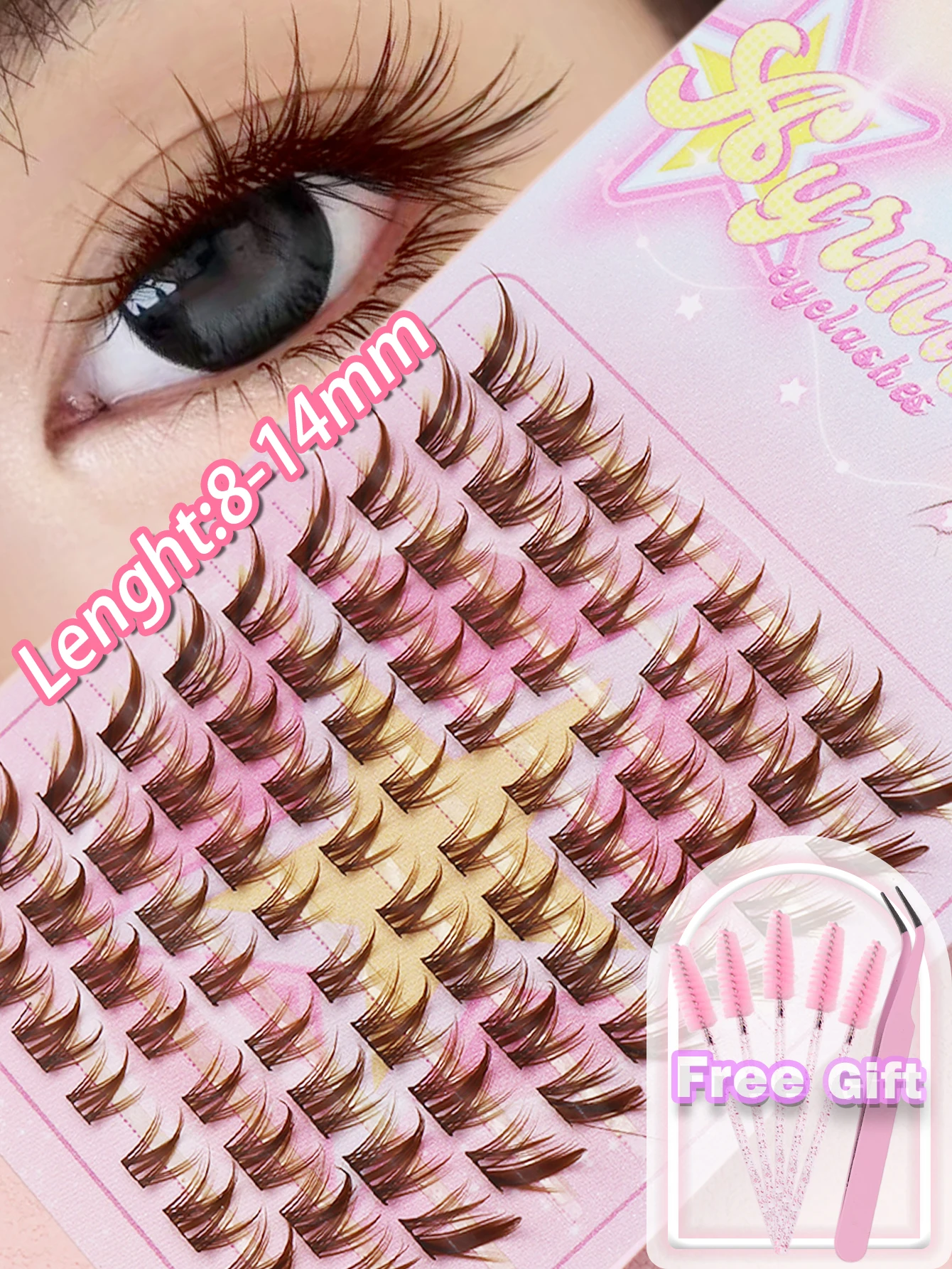 80PCS C curl brown style Eyelash Extension Eyelash Kit Natural Segmented Eyelash Bundles Makeup Tools
