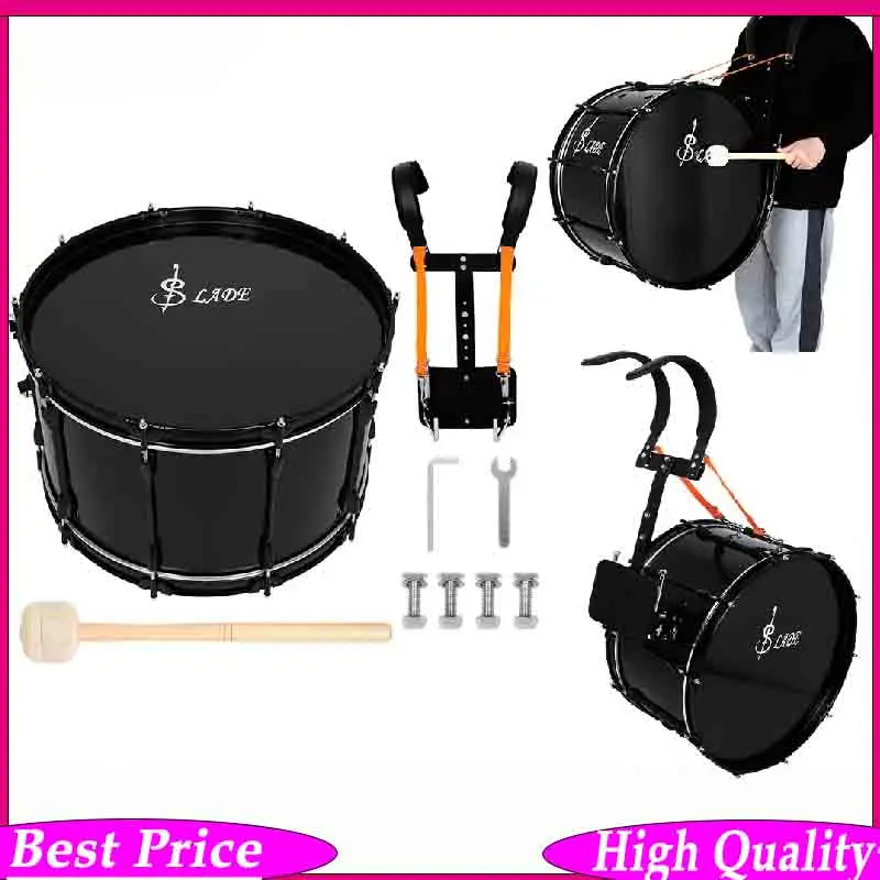 SLADE 22 Inch Black Marching Drum With Shoulder Strap & Wrench High-Impact Backbone For Band Performance Percussion Instrument