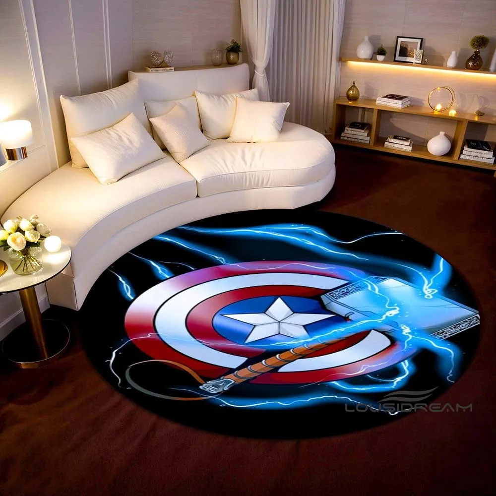 Round Cartoon Superhero Captain America Floor Mat 3D Printing Bathroom Kitchen Carpet Doormat for Living Room Game Carpet