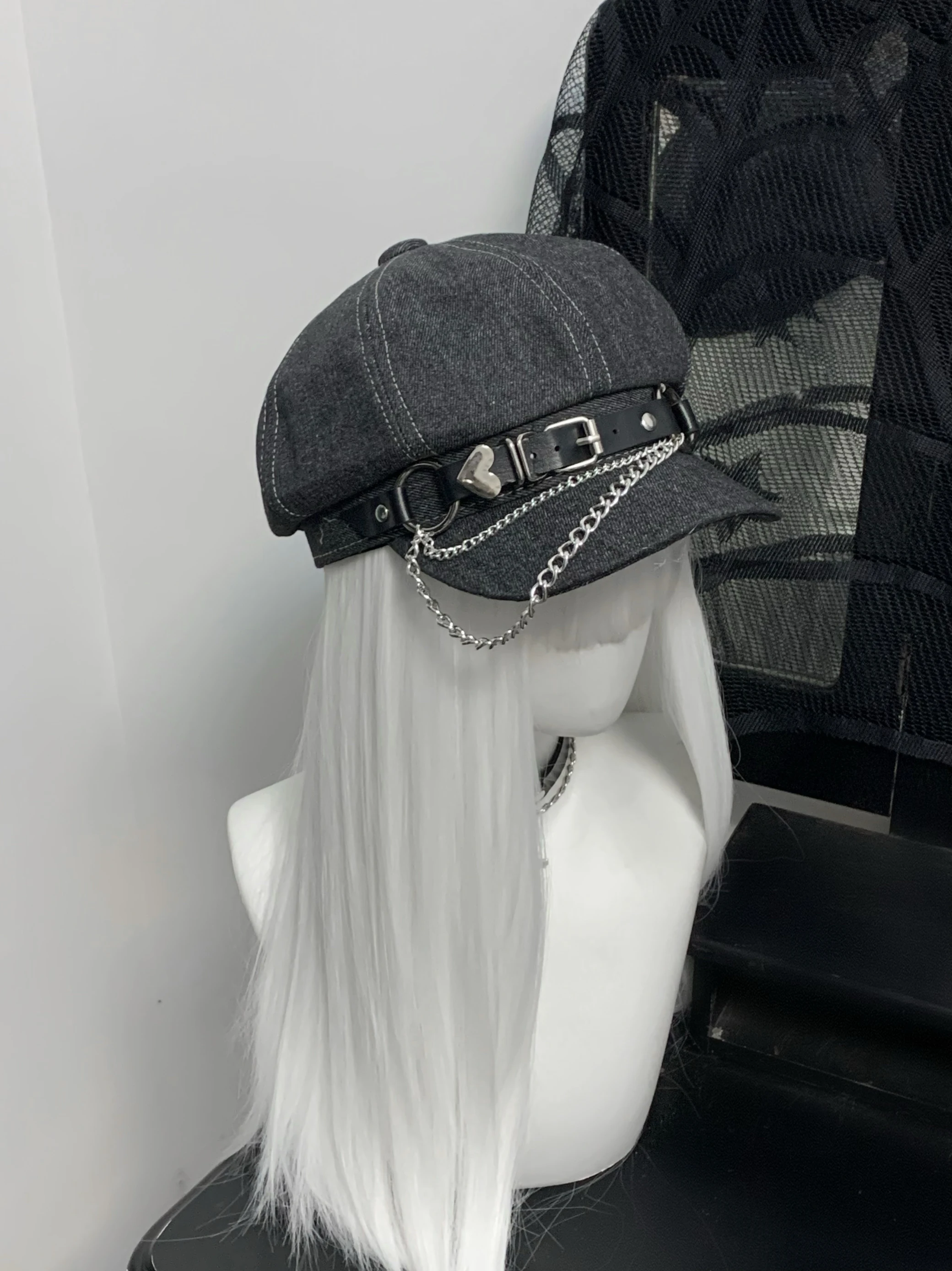 Subculture punk cap Japanese Goth Harajuku Hats personality streetwear Beret hat Y2K Lolita hat for woman