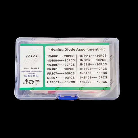 14Value 200PCS Switching Transistors & Diodes Assortment Kit with Box Fast Recovery, Rectifier & Schottky Diodes 1N4001 1N4004