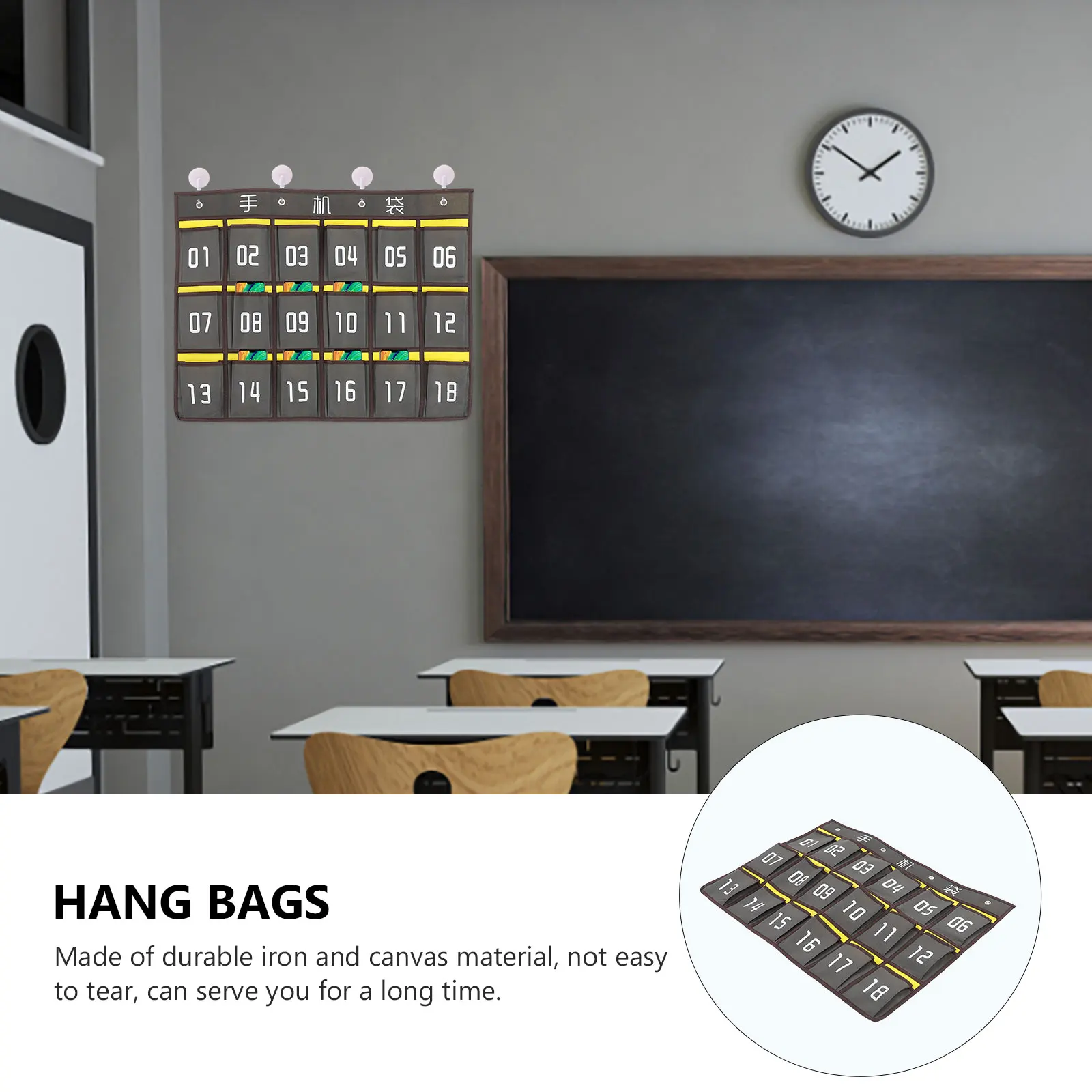 

1 set Wall Mounted Storage Bag Heavy Duty Canvas Hanging Organizer for Classroom Phone Holder Calculator Pocket Chart Multi