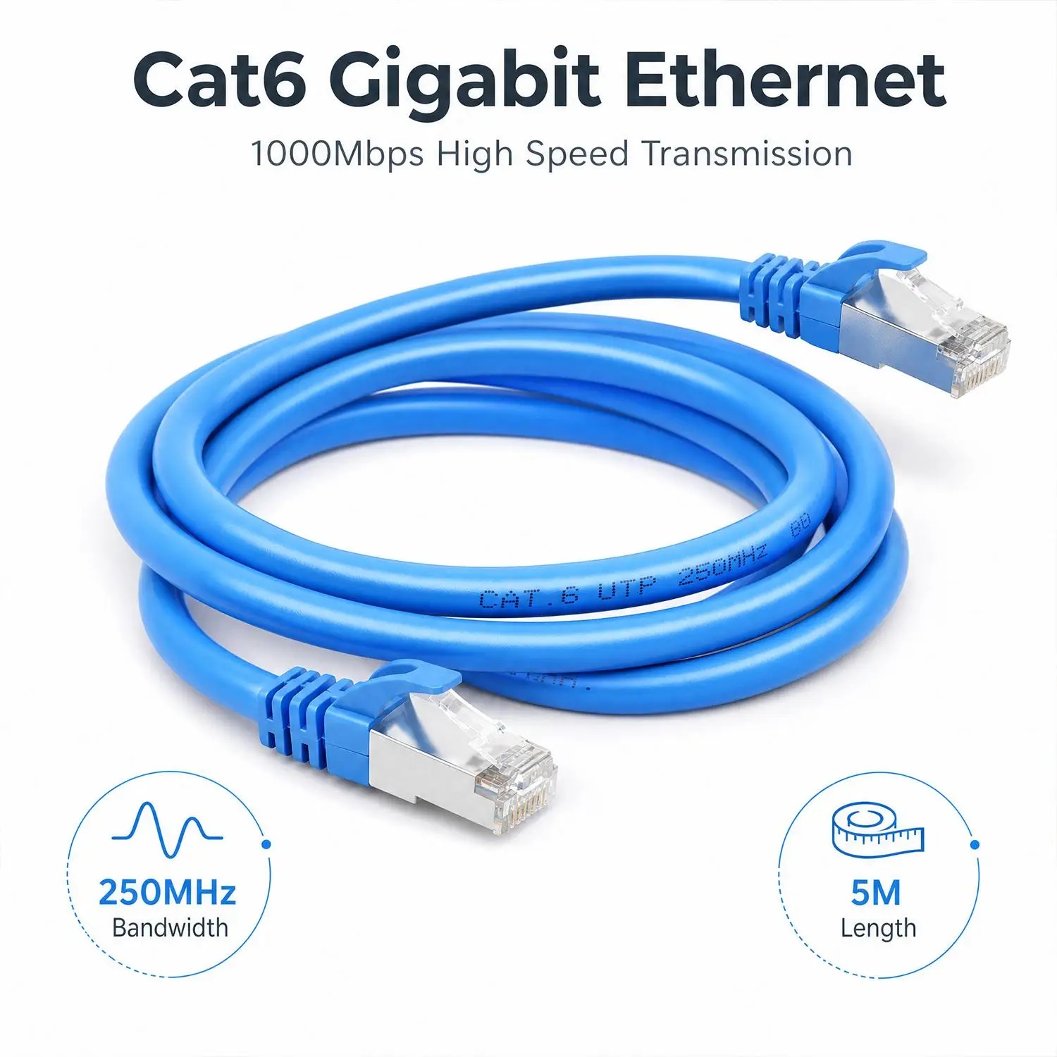 Unshielded CAT6 Ethernet Cable 1000Mbps CAT 6 RJ45 Networking Patch Cord LAN for Computer Router Laptop Universal 5M