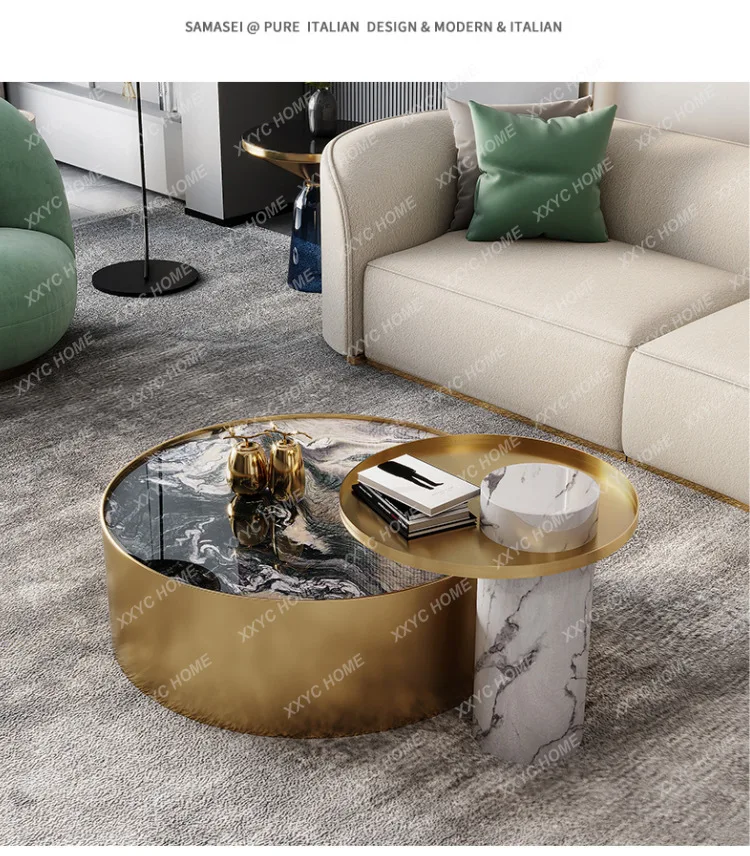 

Light Luxury Round Coffee Table Simple Modern Living Room Design Personalized Creative Stainless Steel Marble Tea Table
