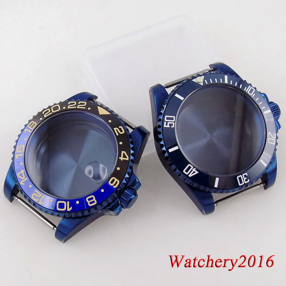 40mm 120 Clicks 20ATM Blue Coated Mens Watch Case sapphire crystals Black Bezel Fit NH35 NH36 NH34 ETA2824 PT5000 Automatic