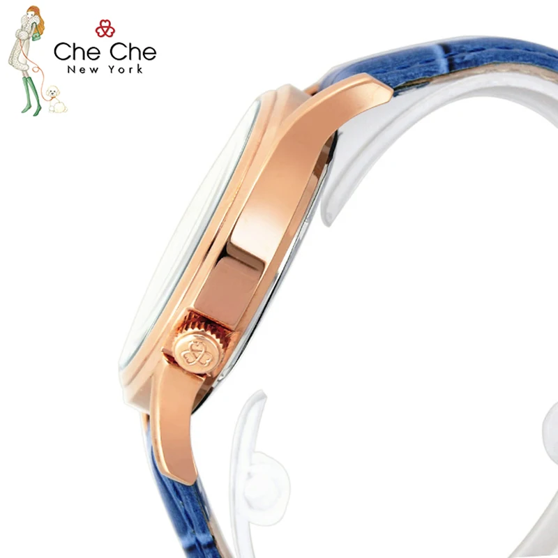 CheChe-Montre avec bracelet en cuir véritable pour femme, motif crocodile, biscuits grand nombre, avec boîte-cadeau, CC011