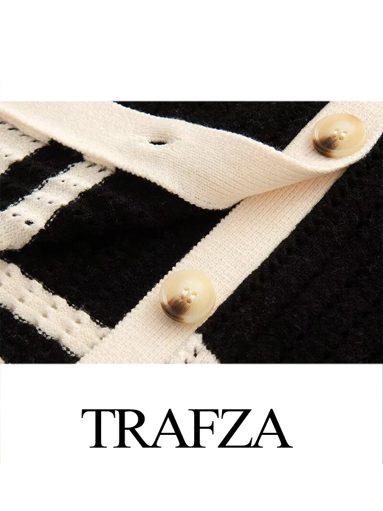 

TRAFZA Women New Fashion Hollow Lapel Short Sleeve Stripe Shirt+Temperament Versatile High Street Drawstring Autumn Pants Suit