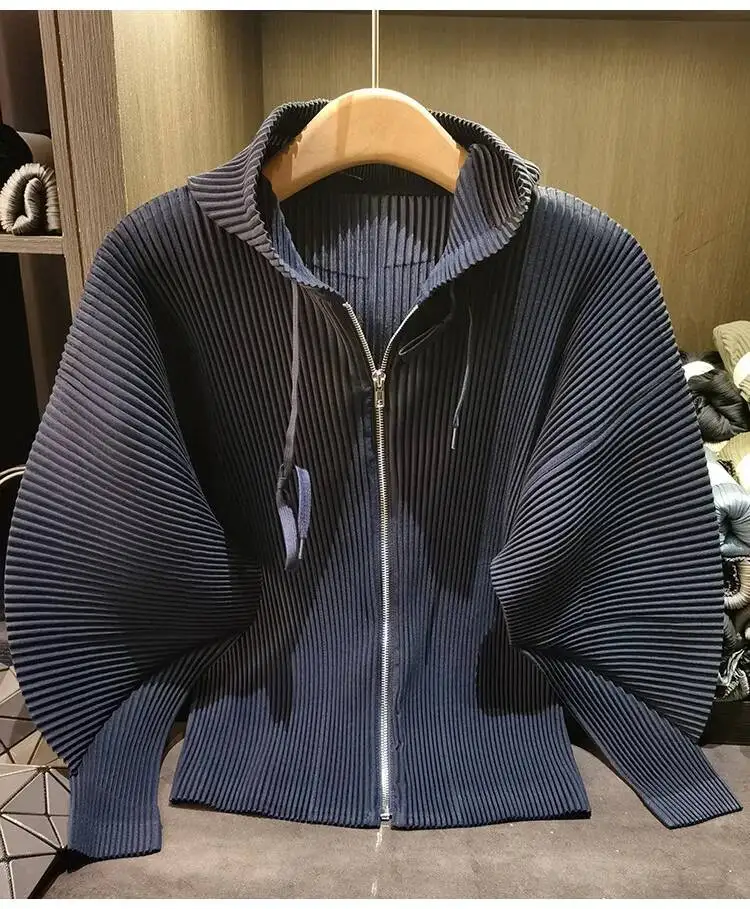 Drawstring Spring New Hooded Pleated Zipper Women's Sweatshirts Loose Elegant Simple High Quality Cardigan Coat 245YG